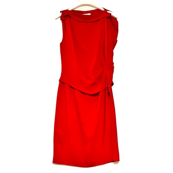 REISS Robyn Dress Ruffle Side Bodycon Cocktail Red Size 6 Knee Length - Picture 2 of 10